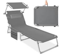 tectake® Chaise Longue Pliante Bain de Soleil Jardin Exterieur avec Pare Soleil, Appuie-tête & Pochette Chaise Longue inclinable Transat de Plage Relax Jardin Camping Salon de Jardin Exterieur