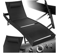 tectake® Chaise Longue Bain de Soleil en Résine Tréssée, Résistant Dossier Inclinable sur 6 positions, Appuie-tête inclus Transat Salon de jardin exterieur Mobilier de Jardin Chaise Longue Relax Plage
