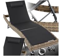 tectake® Chaise Longue Bain de Soleil en Résine Tréssée, Résistant Dossier Inclinable sur 6 positions, Appuie-tête inclus Transat Salon de jardin exterieur Mobilier de Jardin Chaise Longue Relax Plage