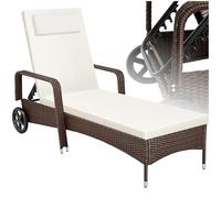 tectake® Chaise Longue Bain de Soleil en Resine Tressee Résistant Inclinable avec Roulettes Transat Salon de jardin exterieur Mobilier de Jardin Chaise Longue Piscine Plage - Marron Marbré