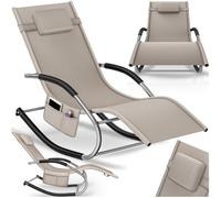 tectake® Chaise Longue Ergonomique 62x146x92 cm, Balancement Doux, Max. 120Kg, Transat Jardin Exterieur, Tissu Respirant et Hydrofuge, Bain de Soleil Chaise Longue Jardin Exterieur, Coussin de tête