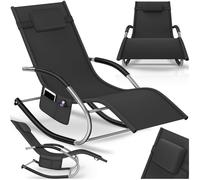 tectake® Chaise Longue Ergonomique 62x146x92 cm, Balancement Doux, Max. 120Kg, Transat Jardin Exterieur, Tissu Respirant et Hydrofuge, Bain de Soleil Chaise Longue Jardin Exterieur, Coussin de tête