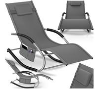 tectake® Chaise Longue Ergonomique 62x146x92 cm, Balancement Doux, Max. 120Kg, Transat Jardin Exterieur, Tissu Respirant et Hydrofuge, Bain de Soleil Chaise Longue Jardin Exterieur, Coussin de tête