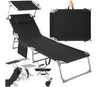 tectake® Chaise Longue Pliante Bain de Soleil Jardin Exterieur avec Pare Soleil, Appuie-tête & Pochette Chaise Longue inclinable Transat de Plage Relax Jardin Camping Salon de Jardin Exterieur