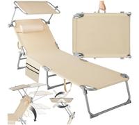 tectake® Chaise Longue Pliante Bain de Soleil Jardin Exterieur avec Pare Soleil, Appuie-tête & Pochette Chaise Longue inclinable Transat de Plage Relax Camping Salon de Jardin Exterieur