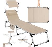 tectake® Chaise Longue Pliante Bain de Soleil Jardin Exterieur avec Pare Soleil et Appuie-tête, Chaise Longue inclinable en Aluminium, Transat de Plage Relax Jardin Camping Salon de Jardin Exterieur