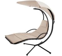 tectake® Chaise Longue Suspendue avec Support, Pare-Soleil Anti-UV, Stable | Résistante aux Intempéries, intérieur & extérieur, ergonomique, Rembourrage lavable, 195x132x197 cm, Poche latérale, beige