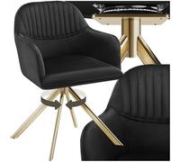 Chaise - TECTAKE - Fauteuil LONA pivotant en velours matelassé et rembourré, dossier arrondi, 56 x 59 x 81 cm - Noir/Or