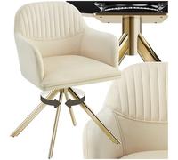 Chaise - TECTAKE - Fauteuil LONA pivotant en velours matelassé et rembourré, dossier arrondi, 56 x 59 x 81 cm - Crème/Or