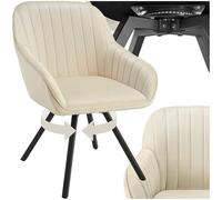 Chaise - TECTAKE - Fauteuil pivotant SNUG avec accoudoirs, aspect velours rembourré, pieds en acier fins, 58 x 58 x 82 cm - Crème