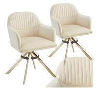 tectake® Chaises de Salle à Manger rembourrées, Lot de 2, Pivotantes à 360° | Dossier arrondi, Revêtement en Velours, 56 x 59 x 81 cm, Charge 120 kg, Pieds fins en Acier, Patins antidérapants, Crème/Doré