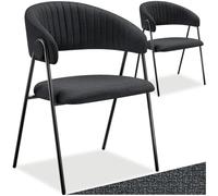 tectake® Chaises en Tissu rembourrées, Lot de 2, Dossier en forme de C | Motif matelassé, Mousse haute densité, Pieds fins en Acier, 60 x 58 x 85 cm, Max. 150 kg, Patins antidérapants, Noir