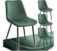 tectake® Chaises Salle à manger rembourrées, Lot de 4, 48x59x82 cm, Velours | Assise ergonomique, Patins antidérapants en Plastique, Pieds évasés en Acier, Max. 120 kg, Aspect velours, Vert Foncé/Noir