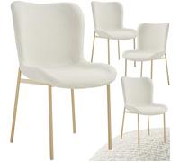 Chaise - TECTAKE - Lot de 4 fauteuils TESSA avec revêtement en tissu bou rgonomique et rembouré, 54 x 62 x 90 cm - Blanc/Or