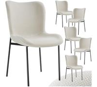 Chaises - TECTAKE - Lot de 6 fauteuils rembourrés TESSA avec revêtement en tissu et forme ergonomique - Blanc cassé/Noir
