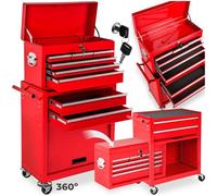 tectake® Chariot d'atelier Metallique Servante d'atelier Vide Trolley Professionnel 10 Compartiments spacieux Verrouillables Chariot a Roulette pour Rangement Atelier Garage - Rouge