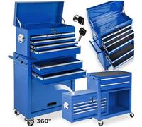 tectake® Chariot d'atelier Metallique Servante d'atelier Vide Trolley Professionnel 10 Compartiments spacieux Verrouillables Chariot a Roulette pour Rangement Atelier Garage - Bleu