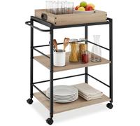 tectake® Chariot de Service Style Industriel, Desserte à roulettes 65 x 41,5 x 87 cm, Chariot Cuisine avec Plateau Amovible, roulettes pivotantes à Frein, Meuble Cuisine, Meuble Rangement, Bois Clair