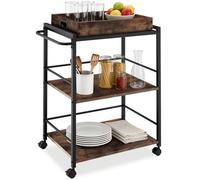 tectake® Chariot de Service Style Industriel, Desserte à roulettes 65 x 41,5 x 87 cm, Chariot Cuisine avec Plateau Amovible, roulettes pivotantes à Frein, Meuble Cuisine, Meuble Rangement, Bois foncé