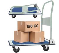 tectake® Chariot de transport plateforme à roulettes, Charge max. 150 kg, Chariot pliable Atelier Garage Magasin Demenagement, 2 Roues pivotantes et 2 fixes, Poignée Pliable par commande au pied, Vert