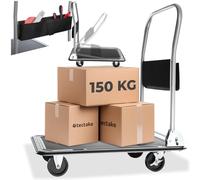 tectake® Chariot de Transport Plateforme à roulettes, Charge Max. 150kg, Chariot Pliable Atelier Garage Magasin Demenagement, 4 roulettes, 2 Freins, Poignée Pliable, Rangement Accessoires, Noir