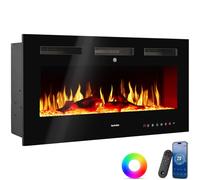 tectake® Cheminée électrique murale 106,5 x 12 x 43 cm, 2 niveaux de chauffage 900 et 1800W, Cheminee electrique Effet flamme 3D, Télécommande, Application mobile, Panneau tactile, Cheminée electrique