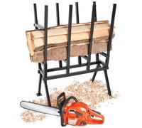 tectake® Chevalet de sciage pour Tronconneuse electrique et Scie, 76 x 53 x 102 cm, Coupe buche en acier, Chevalet coupe bois, Barre de blocage réglable, Résistant et Pliable, Capacité max. 400 kg