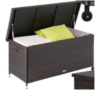 tectake® Coffre de jardin Exterieur, Coffre à Coussins 270 L en Aspect Rotin 120x55x61,5cm avec Roulettes, Couvercle Rabattable, Poignées pour Rangement des Outils de Jardin, Matelas, Jouets
