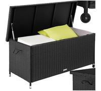 tectake® Coffre de jardin Exterieur, Coffre à Coussins 270 L en Aspect Rotin 120x55x61,5cm avec Roulettes, Couvercle Rabattable, Poignées pour Rangement des Outils de Jardin, Matelas, Jouets