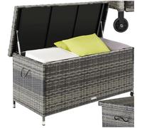 tectake® Coffre de jardin Exterieur, Coffre à Coussins 270 L en Aspect Rotin 120x55x61,5cm avec Roulettes, Couvercle Rabattable, Poignées pour Rangement des Outils de Jardin, Matelas, Jouets