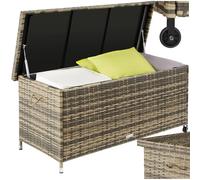 tectake® Coffre de jardin Exterieur, Coffre à Coussins 270 L en Aspect Rotin 120x55x61,5cm avec Roulettes, Couvercle Rabattable, Poignées pour Rangement des Outils de Jardin, Matelas, Jouets
