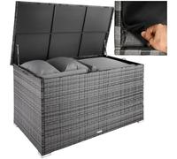 tectake® Coffre de jardin Exterieur, Coffre à Coussins 750 L en Aluminium Polyrotin 145 x 82,5 x 79,5 cm, Couvercle Rabattable, Poignées pour Rangement des Outils de Jardin, Jouets