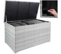 tectake® Coffre de jardin Exterieur, Coffre à Coussins 750 L en Aluminium Polyrotin 145 x 82,5 x 79,5 cm, Couvercle Rabattable, Poignées pour Rangement des Outils de Jardin, Jouets