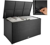 tectake® Coffre de jardin Exterieur, Coffre à Coussins 750 L en Aluminium Polyrotin 145 x 82,5 x 79,5 cm, Couvercle Rabattable, Poignées pour Rangement des Outils de Jardin, Jouets