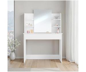 tectake® Coiffeuse 100 x 40 x 139,5 cm, Miroir 49 x 64 cm, Large Tiroir avec 3 compartiments, 4 Étagères, Coiffeuse avec miroir, Table de maquillage Meuble chambre adulte Deco chambre ado fille, Blanc