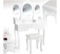 tectake® Coiffeuse Table de Maquillage Vanity Desk avec 3 Miroirs & Tabouret Coiffeuse & 7 Tiroirs Rangement Maquillage Coiffeuse Adulte Femme en Bois Blanc