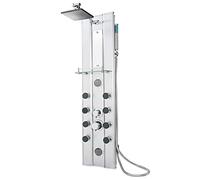 tectake® Colonne de douche 118 x 27 x 9,8 cm en Aluminium, Colonne de douche hydromassante 10 jets massage, Pommeau de douche effet pluie, Douchette, Anti calcaire, Mitigeur, Miroir, Salle de bain