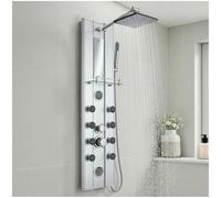 tectake® Colonne de douche 118 x 27 x 9,8 cm en Aluminium, Colonne de douche hydromassante 10 jets massage, Pommeau de douche effet pluie, Douchette, Anti calcaire, Mitigeur, Miroir, Salle de bain
