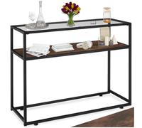 tectake® Console Meuble Kilkenny 100 x 41 x 80,5 cm Plateau en Verre 957 x 357 x 5 mm Meuble d'entrée Table de Salon Style Industriel Table Console Angulaire Meubles Salon Couloir Bureau, Bois foncé