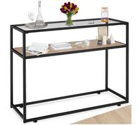 tectake® Console Meuble Kilkenny 100 x 41 x 80,5 cm Plateau en Verre 957 x 357 x 5 mm Meuble d'entrée Table de Salon Style Industriel Table Console Angulaire Meubles Salon Couloir Bureau, Bois Clair