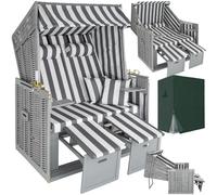 tectake® Corbeille de Plage Cabine de Plage Fauteuil Relax Chaise Longue de Plage 2 Places avec Pare Soleil, Repose Pied Housse de Protection, 2 Coussins Amenagement Balcon Terrasse Mer Plage Jardin