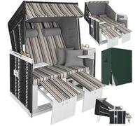 tectake® Corbeille de Plage Cabine de Plage Fauteuil Relax Chaise Longue de Plage 2 Places avec Pare Soleil, Repose Pied Housse de Protection, 2 Coussins Amenagement Balcon Terrasse Mer Plage Jardin