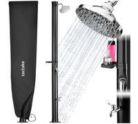 tectake® Douche Solaire 20 l, jusqu'à 60 °C, Pomme de Douche à Effet Pluie | Sans Raccordement électrique, Pommeau pivotant 360°, Raccord Tuyau d'arrosage, Robinet pieds, Housse, Porte-savon, Noir