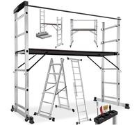 tectake® Échelle Multifonction 3 en 1 Échafaudage Roulant en Acier Plateforme de Travail Antidérapante Échelle Téléscopique Échelle Pliante Escabeau Pliant Bricolage Peinture Toiture