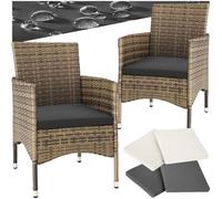 tectake® Ensemble de 2 Fauteuils Confortables avec Accoudoirs pour Salon de Jardin Exterieur ou Intérieur en Poly Rotin, 2 Sets de Housses & Coussins Inclus, Mobilier de Jardin
