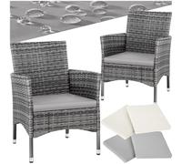 tectake® Ensemble de 2 Fauteuils Confortables avec Accoudoirs pour Salon de Jardin Exterieur ou Intérieur en Poly Rotin, 2 Sets de Housses & Coussins Inclus, Mobilier de Jardin