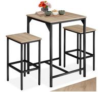 tectake® Ensemble de Bar 3 pièces, Table Haute 60 x 60 x 91 cm et 2 Tabouret Bar 40 x 30 x 66 cm, Style Industriel, Table Haute Mange Debout et Tabouret Haut, Cuisine, Salle à Manger, Bois Clair