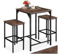 tectake® Ensemble de Bar 3 pièces, Table Haute 60 x 60 x 91 cm et 2 Tabouret Bar 40 x 30 x 66 cm, Style Industriel, Table Haute Mange Debout et Tabouret Haut, Cuisine, Salle à Manger, Bois foncé
