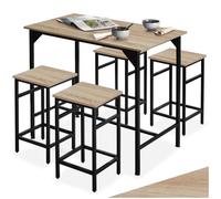 tectake® Ensemble de Bar 5 pièces, Table Haute 100 x 60 x 88,5 cm et 4 Tabouret Bar 32 x 32 x 58 cm, Style Industriel, Table Haute Mange Debout et Tabouret Haut, Cuisine, Salle à Manger, Bois Clair