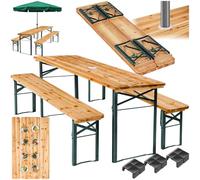 tectake® Ensemble de Table extérieure et Banc en Bois de Brasserie 3 pcs. Salon de Jardin Pliable & Peu encombrant, avec Support Parasol, Mobilier Solide pour Pique Nique Réceptions Barbecue Mariage